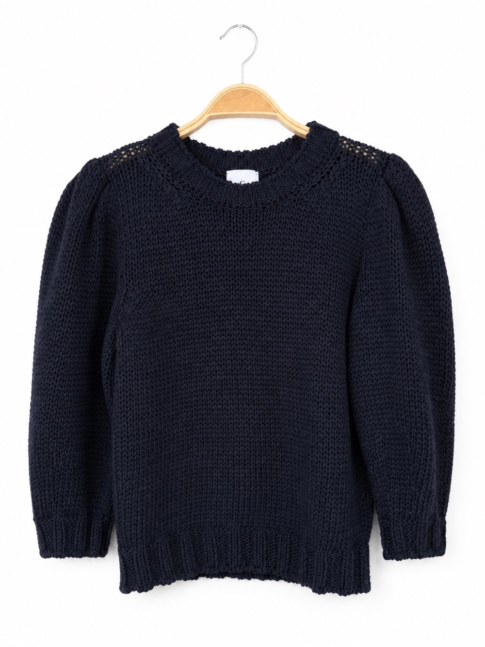 G. Label Goop AmyLee Chunky Puff Sleeve Cotton Sweater Navy XL